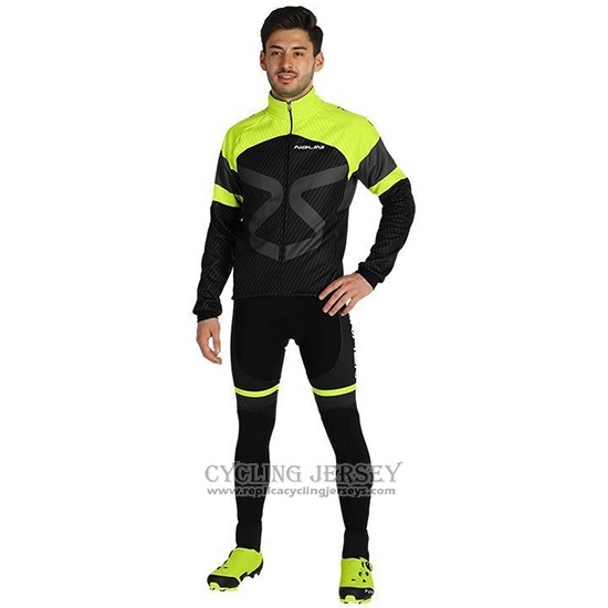 2019 Cycling Jersey Nalini Black Green Long Sleeve And Bib Tight